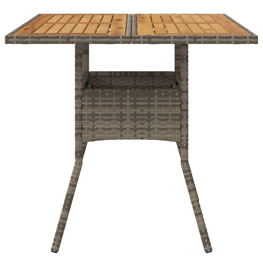 szürke polyrattan kerti asztal akácfa lappal 80 x 80 x 75 cm