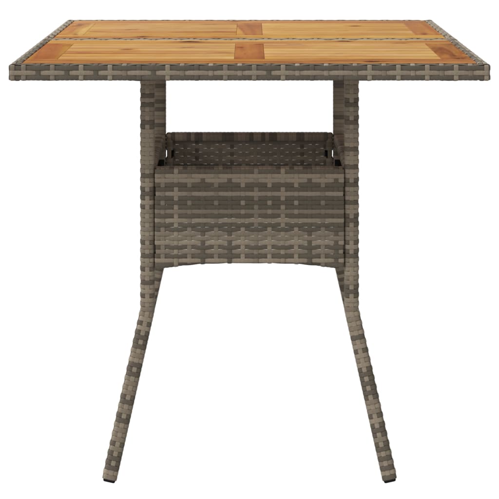 szürke polyrattan kerti asztal akácfa lappal 80 x 80 x 75 cm