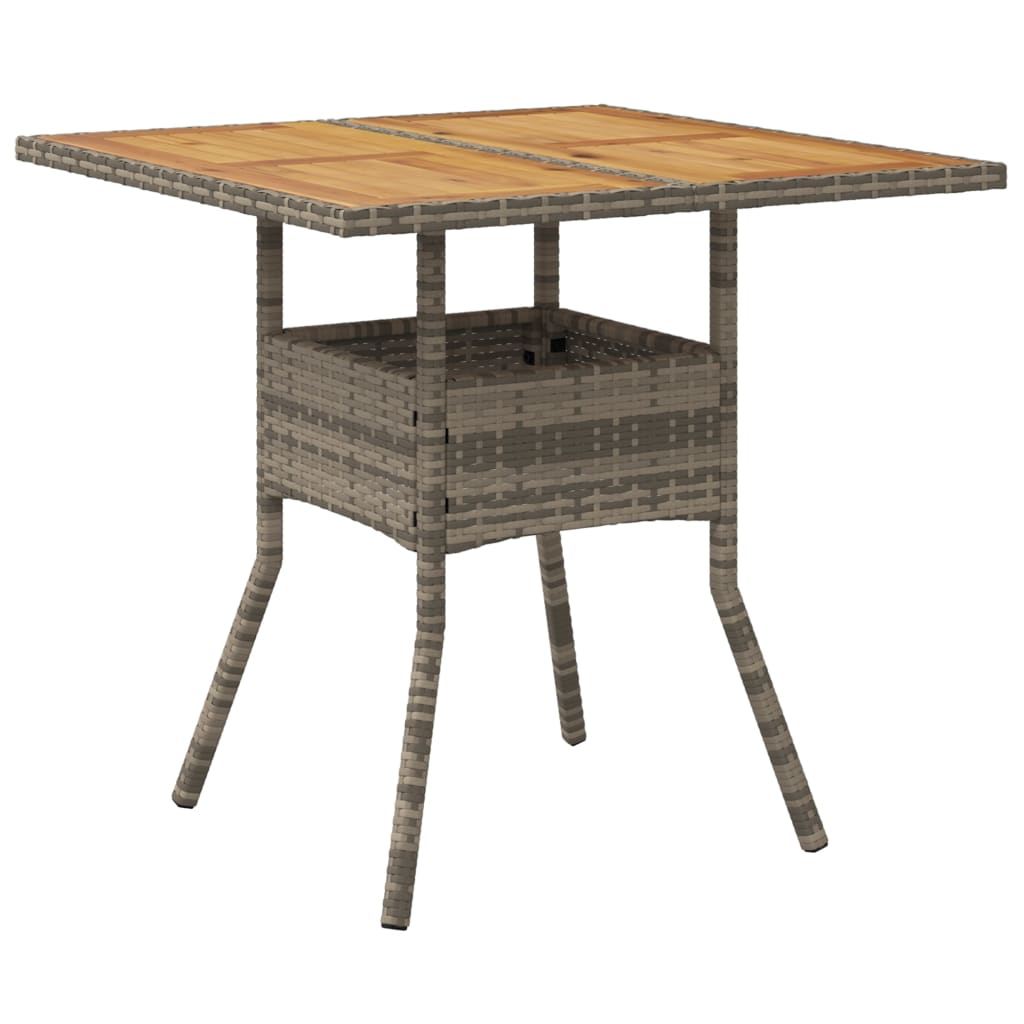 szürke polyrattan kerti asztal akácfa lappal 80 x 80 x 75 cm