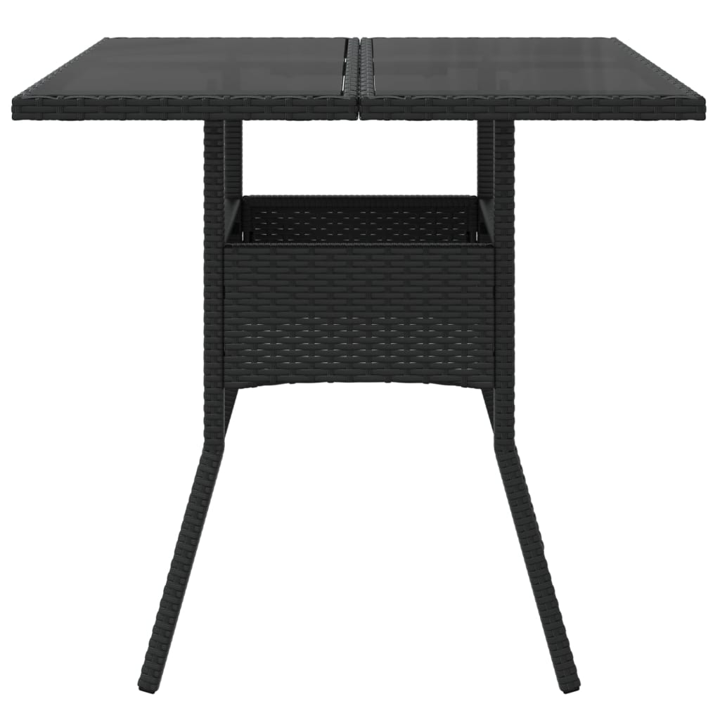 fekete polyrattan üveglapos kerti asztal 80 x 80 x 75 cm