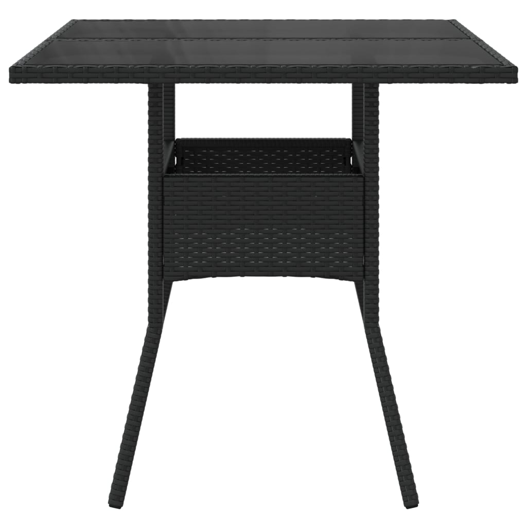 fekete polyrattan üveglapos kerti asztal 80 x 80 x 75 cm