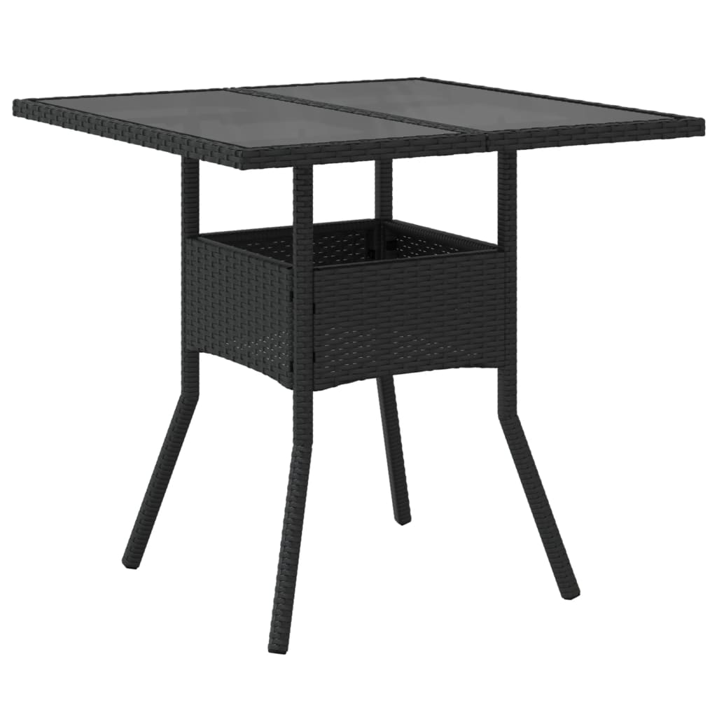 fekete polyrattan üveglapos kerti asztal 80 x 80 x 75 cm