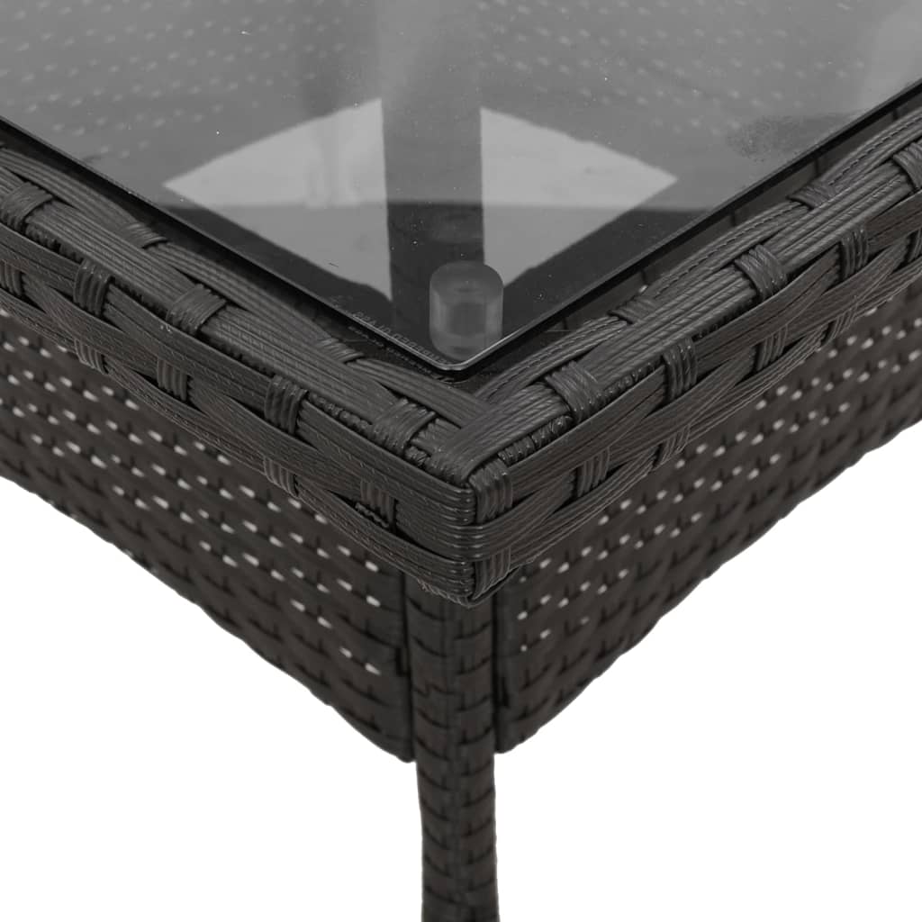 fekete polyrattan üveglapos kerti asztal 80 x 80 x 75 cm