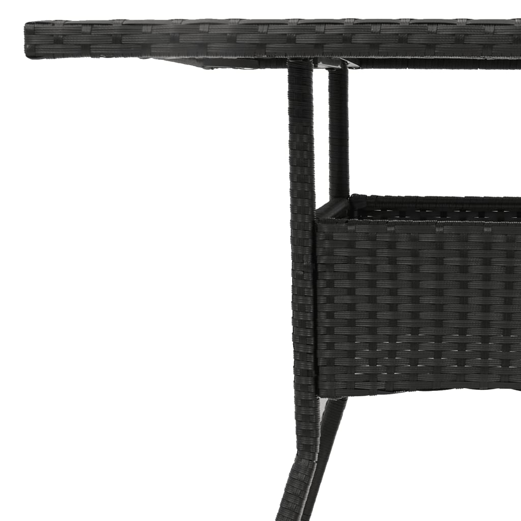 fekete polyrattan üveglapos kerti asztal 80 x 80 x 75 cm