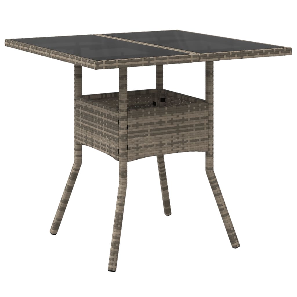 szürke polyrattan üveglapos kerti asztal 80 x 80 x 75 cm