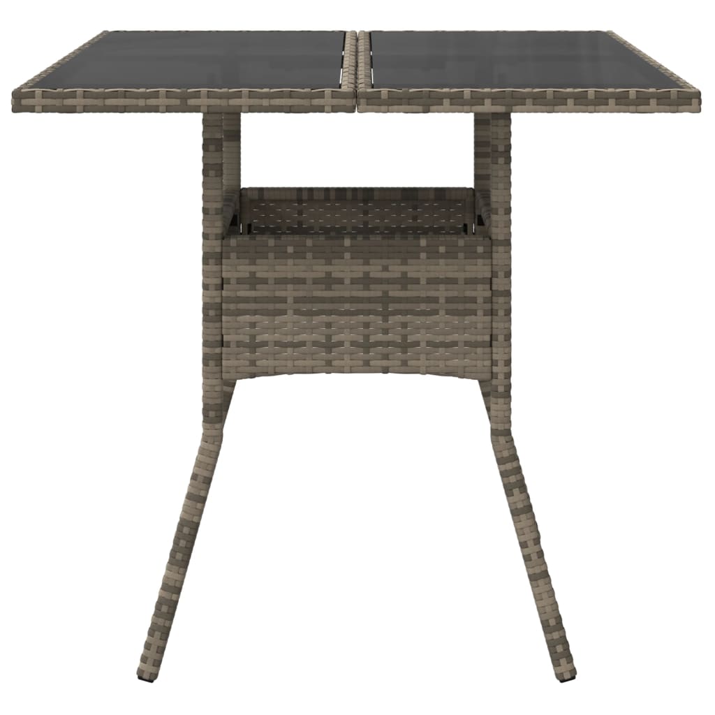 szürke polyrattan üveglapos kerti asztal 80 x 80 x 75 cm