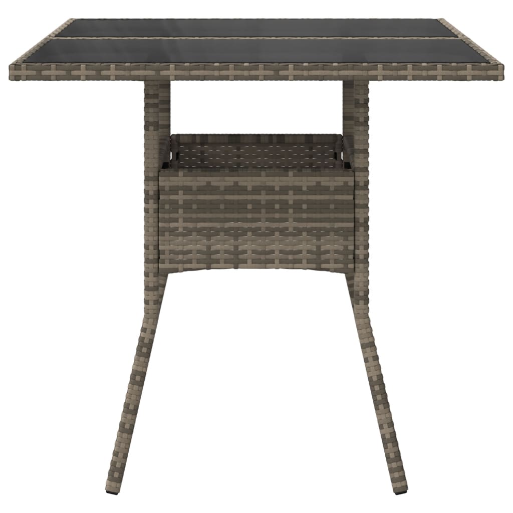 szürke polyrattan üveglapos kerti asztal 80 x 80 x 75 cm