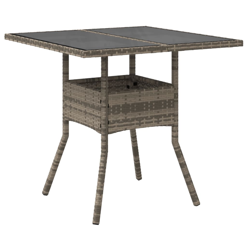 szürke polyrattan üveglapos kerti asztal 80 x 80 x 75 cm