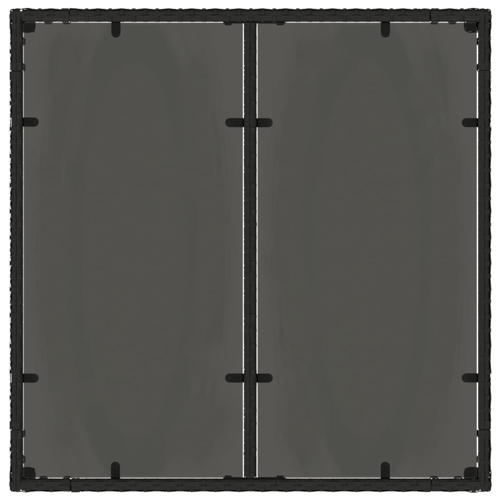 fekete polyrattan üveglapos kerti asztal 90 x 90 x 75 cm