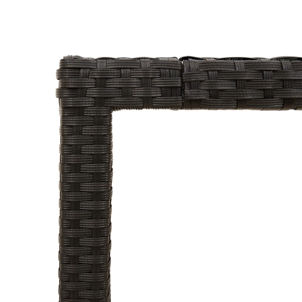 fekete polyrattan üveglapos kerti asztal 90 x 90 x 75 cm