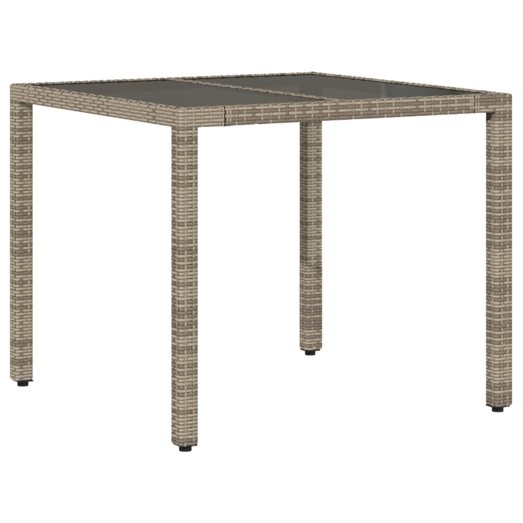szürke polyrattan üveglapos kerti asztal 90 x 90 x 75 cm