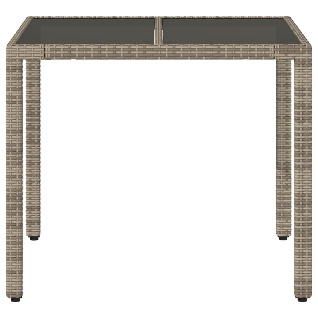 szürke polyrattan üveglapos kerti asztal 90 x 90 x 75 cm