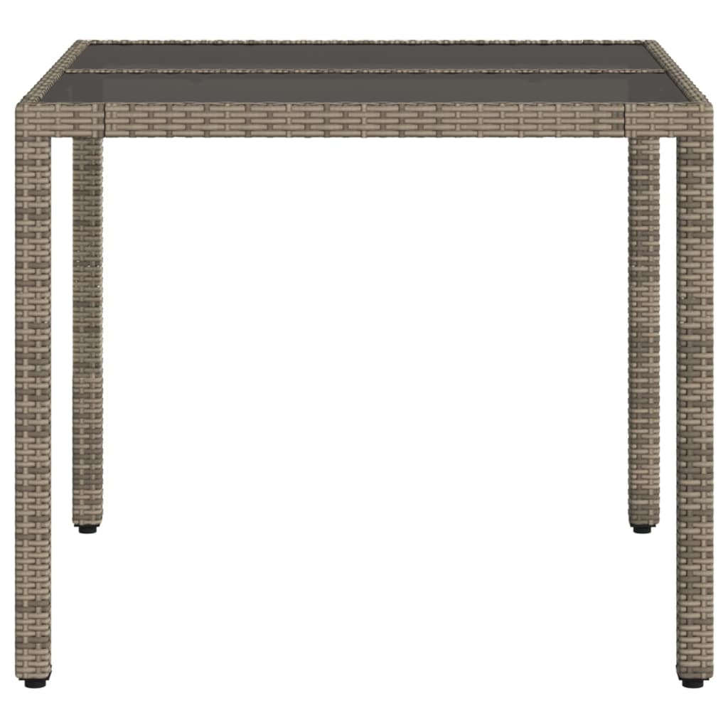 szürke polyrattan üveglapos kerti asztal 90 x 90 x 75 cm