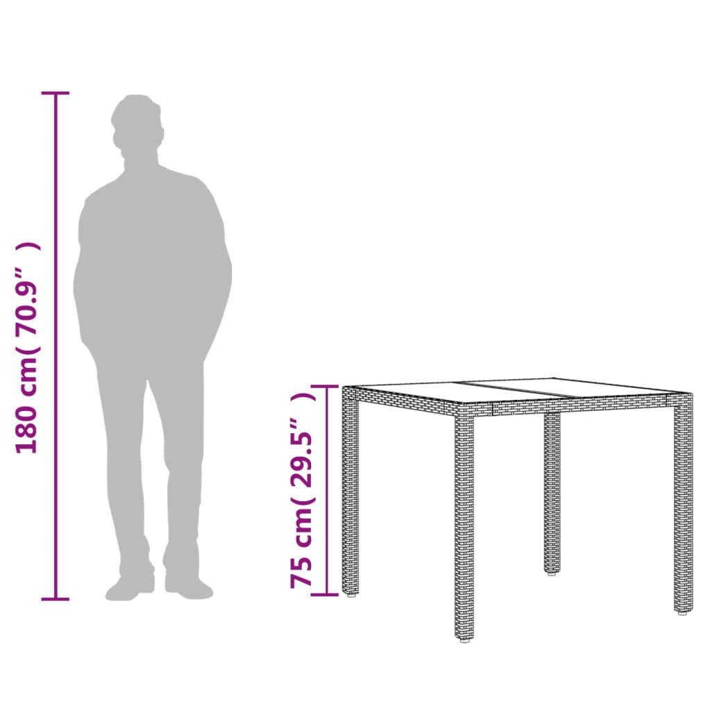 szürke polyrattan üveglapos kerti asztal 90 x 90 x 75 cm