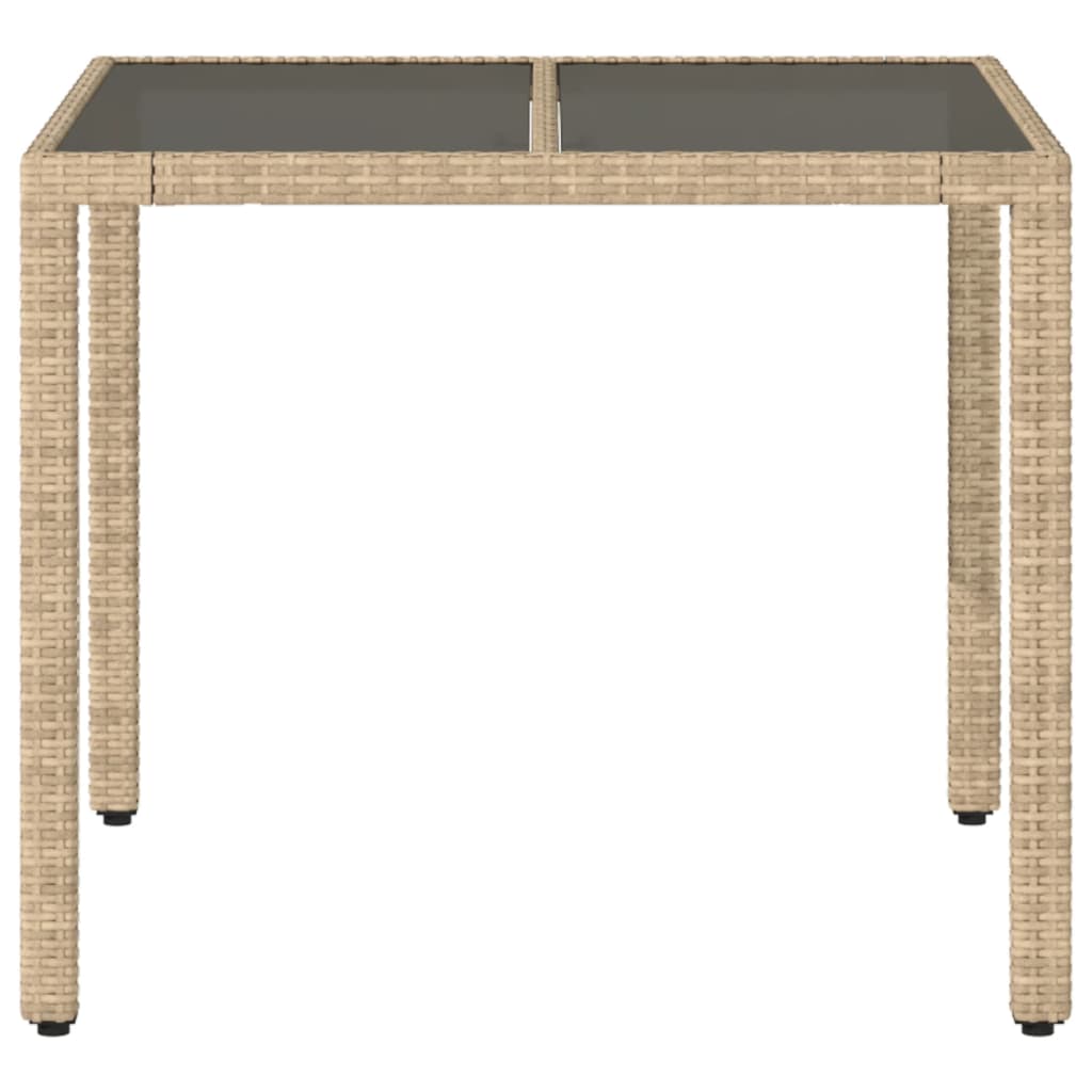 bézs polyrattan üveglapos kerti asztal 90 x 90 x 75 cm