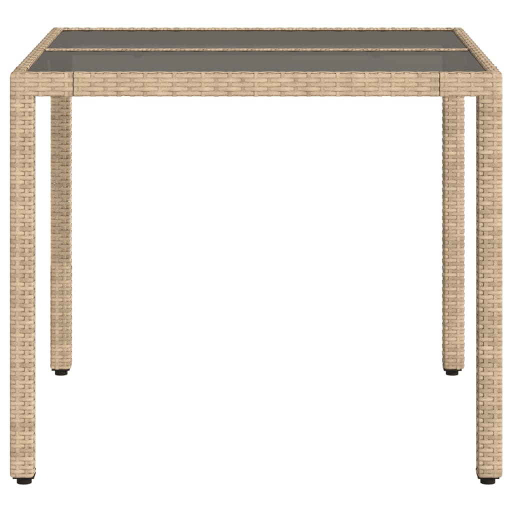 bézs polyrattan üveglapos kerti asztal 90 x 90 x 75 cm