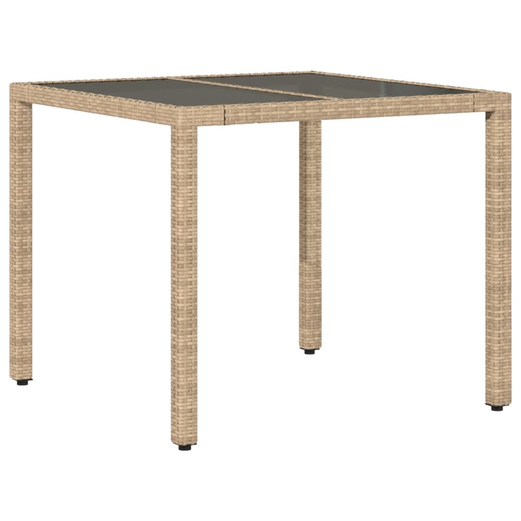 bézs polyrattan üveglapos kerti asztal 90 x 90 x 75 cm