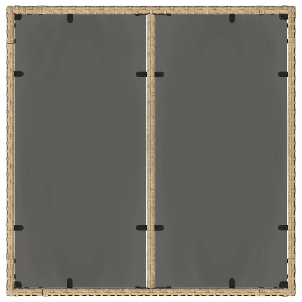 bézs polyrattan üveglapos kerti asztal 90 x 90 x 75 cm