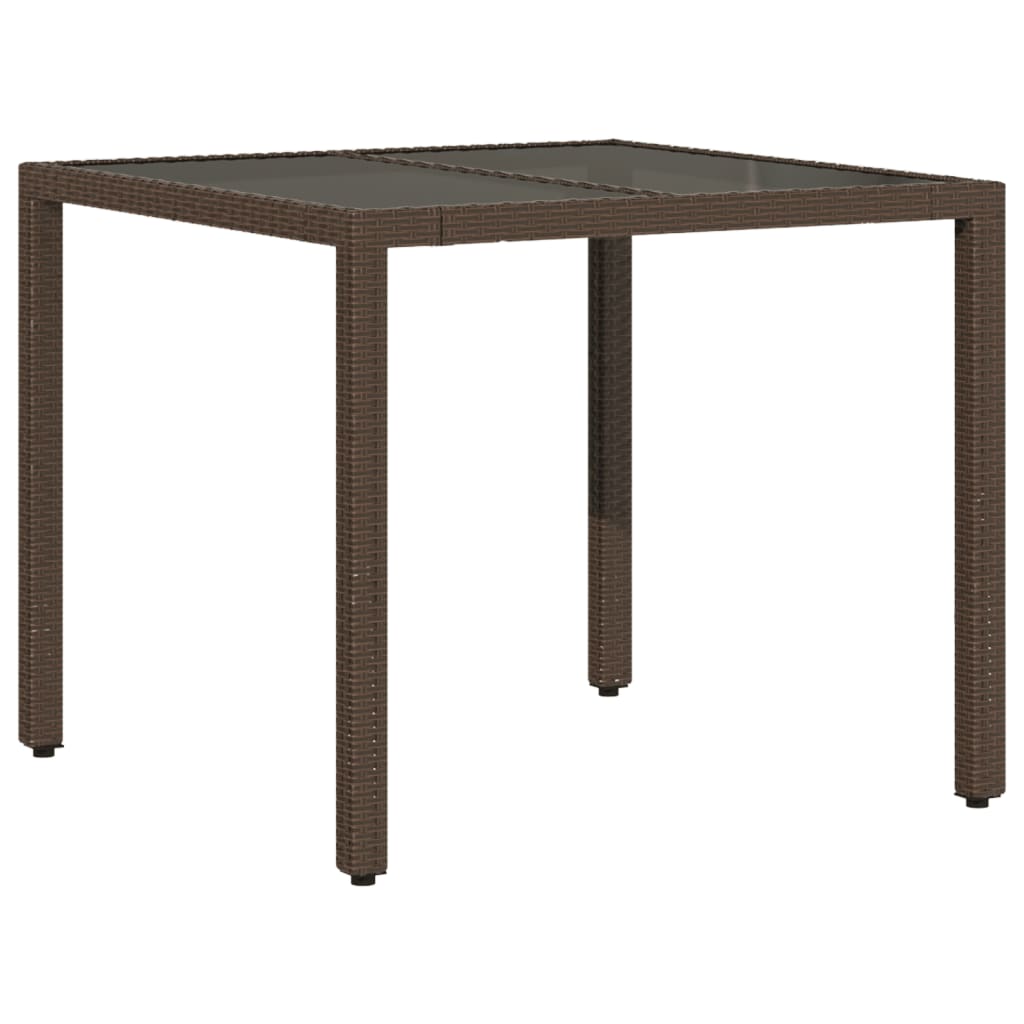 barna polyrattan üveglapos kerti asztal 90 x 90 x 75 cm