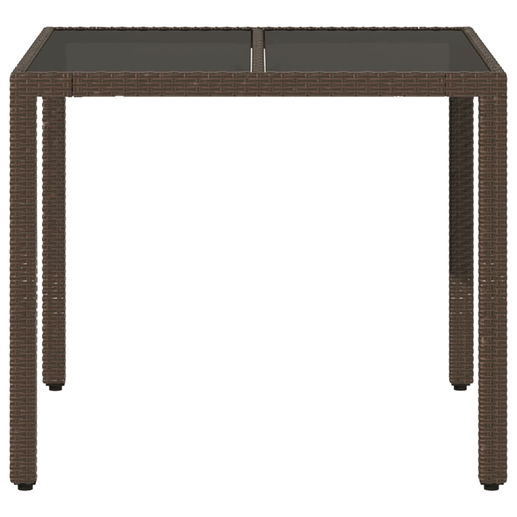 barna polyrattan üveglapos kerti asztal 90 x 90 x 75 cm