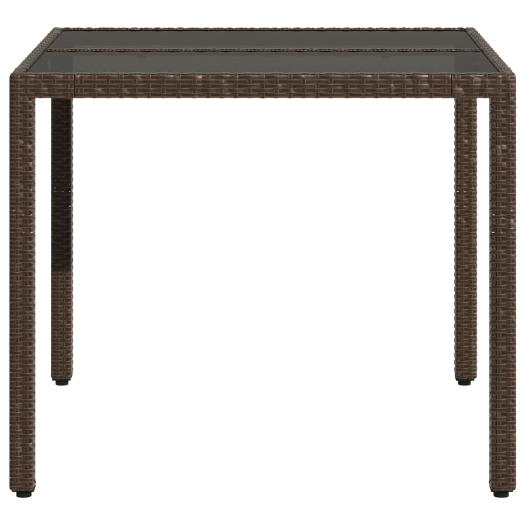 barna polyrattan üveglapos kerti asztal 90 x 90 x 75 cm
