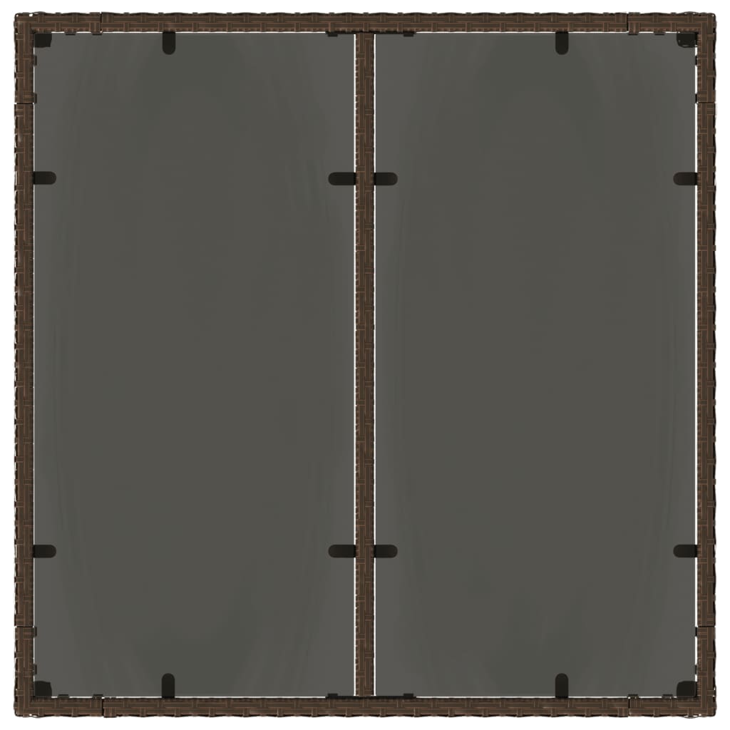 barna polyrattan üveglapos kerti asztal 90 x 90 x 75 cm