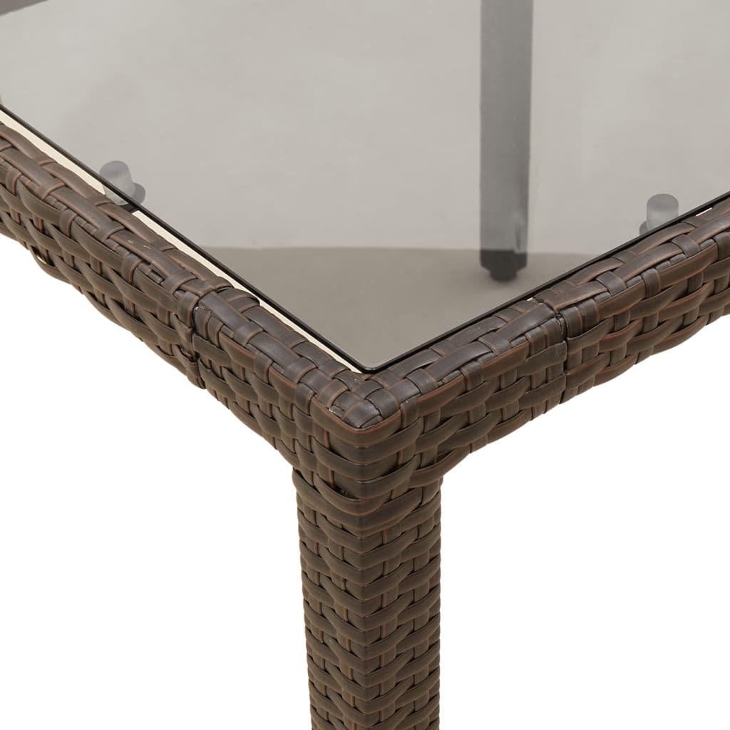 barna polyrattan üveglapos kerti asztal 90 x 90 x 75 cm