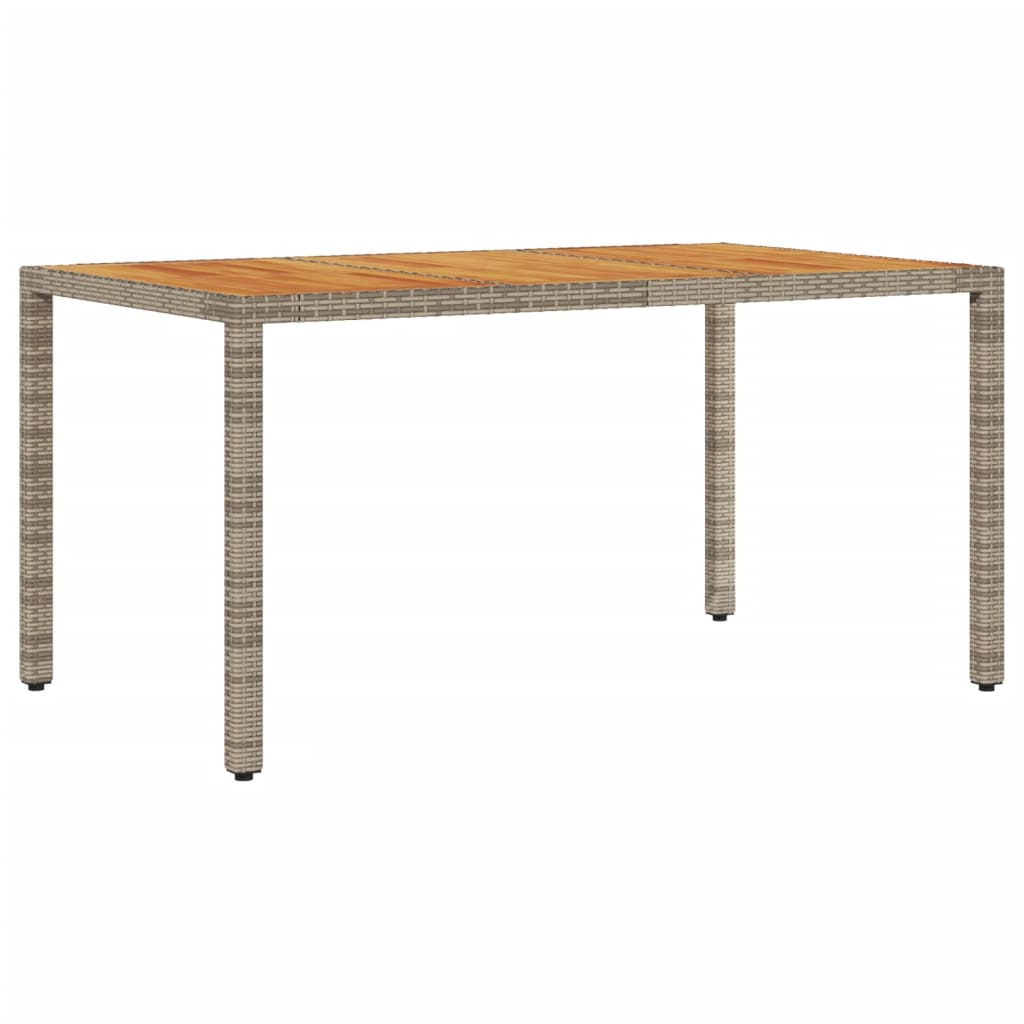 szürke polyrattan kerti asztal akácfa lappal 150 x 90 x 75 cm