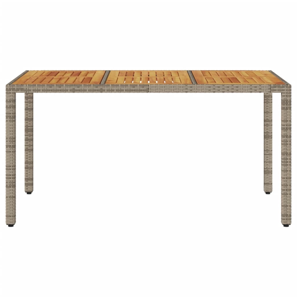 szürke polyrattan kerti asztal akácfa lappal 150 x 90 x 75 cm