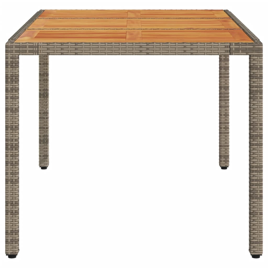 szürke polyrattan kerti asztal akácfa lappal 150 x 90 x 75 cm