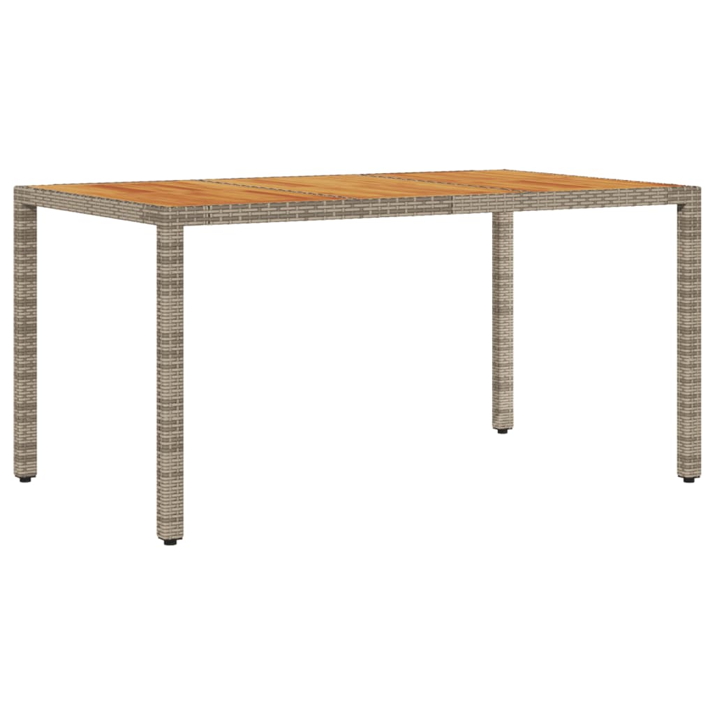 szürke polyrattan kerti asztal akácfa lappal 150 x 90 x 75 cm