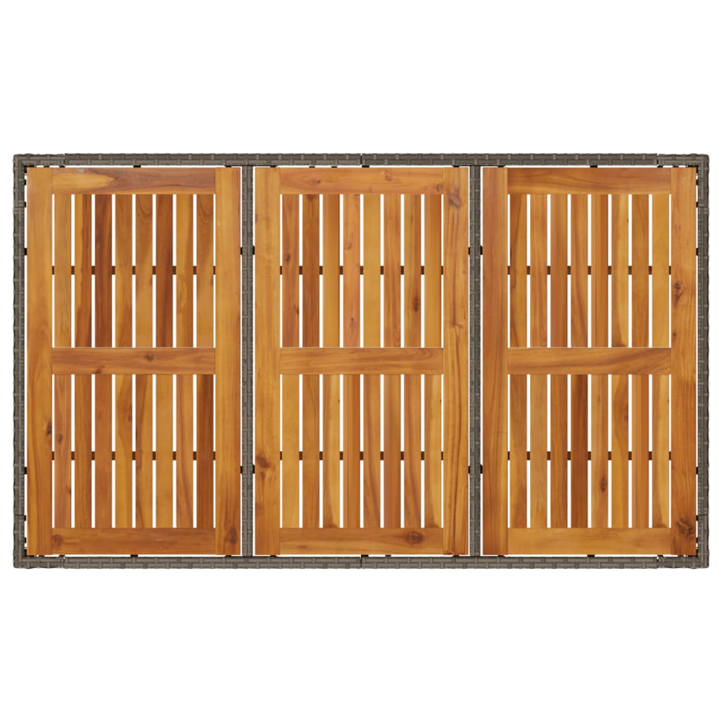 szürke polyrattan kerti asztal akácfa lappal 150 x 90 x 75 cm