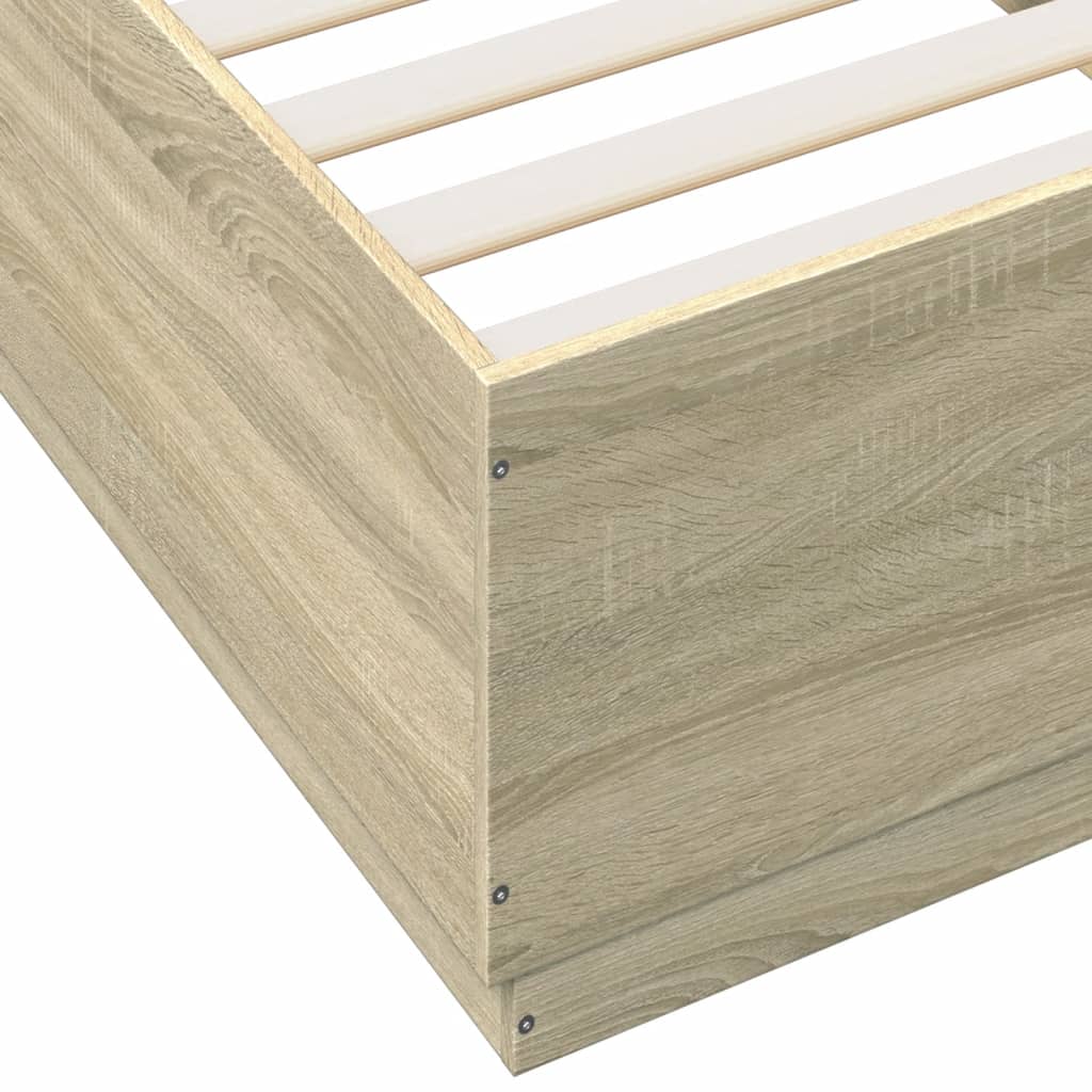 sonoma tölgyszínű szerelt fa ágykeret LED-del 90 x 200 cm