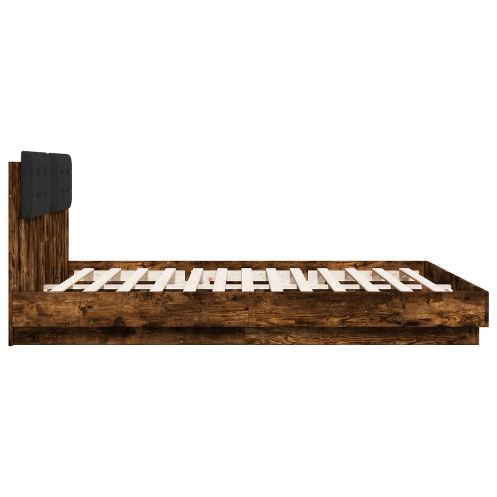 füstös tölgy színű ágykeret fejtámlával és LED-ekkel 180x200 cm