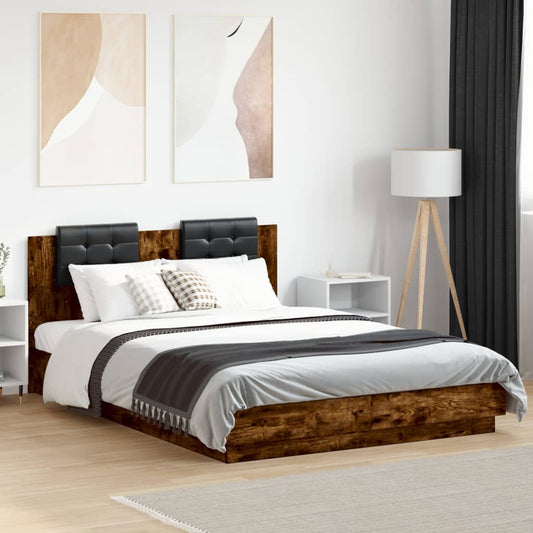 füstös tölgy színű ágykeret fejtámlával és LED-ekkel 150x200 cm