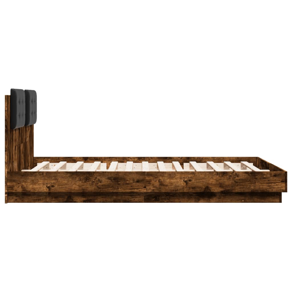füstös tölgy színű ágykeret fejtámlával és LED-ekkel 140x200 cm
