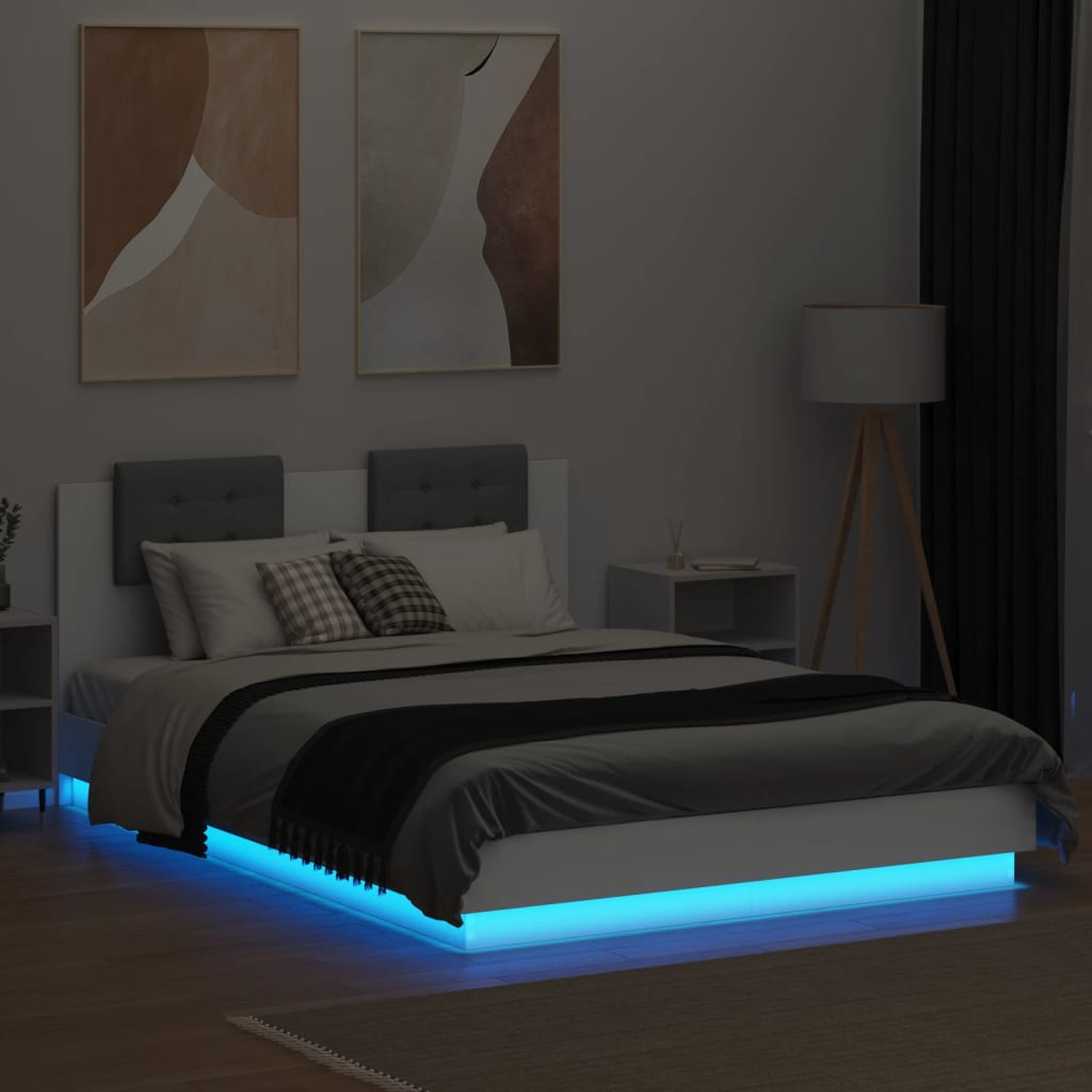 fehér ágykeret fejtámlával és LED-világítással 120 x 200 cm