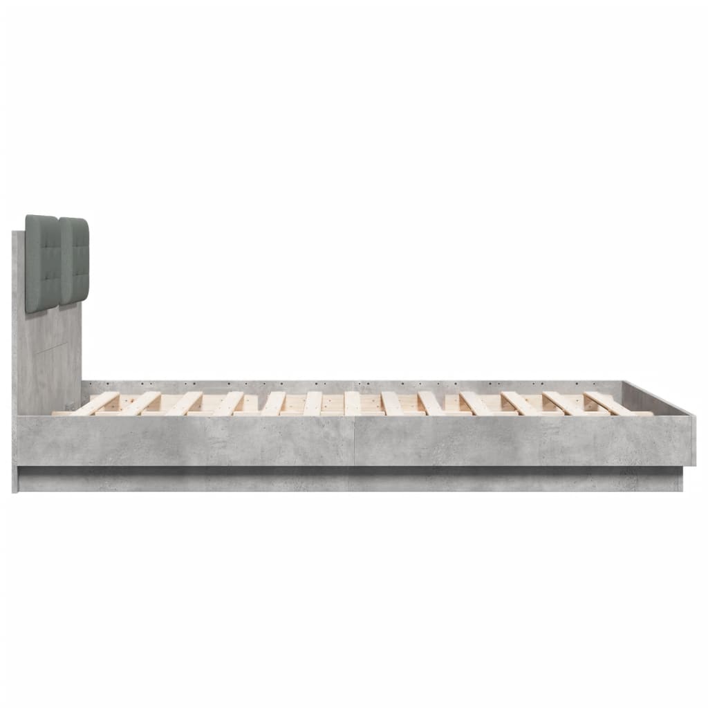 betonszürke ágykeret fejtámlával és LED-világítással 120x200 cm