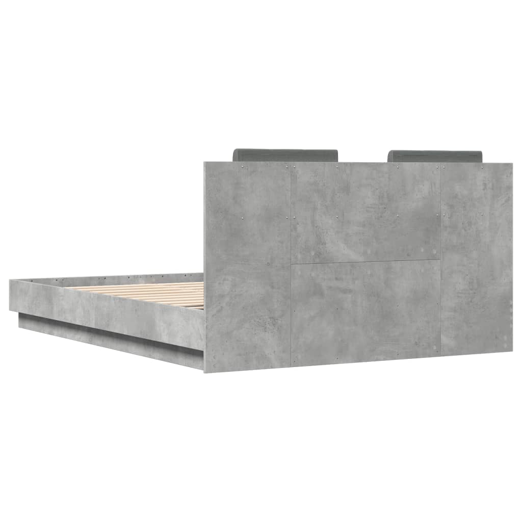 betonszürke ágykeret fejtámlával és LED-világítással 120x200 cm