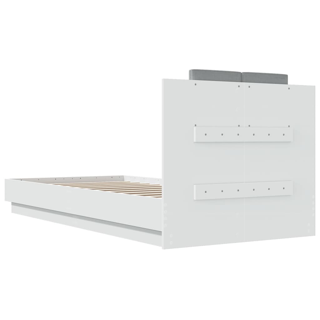 fehér ágykeret fejtámlával és LED-világítással 100 x 200 cm