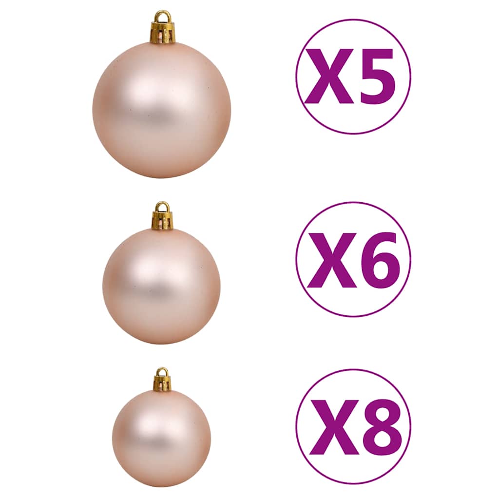 csuklópántos műkarácsonyfa 150 LED-del és gömbökkel 150 cm