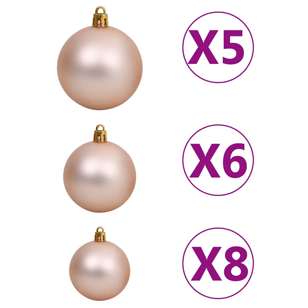 csuklópántos műkarácsonyfa 150 LED-del és gömbökkel 150 cm