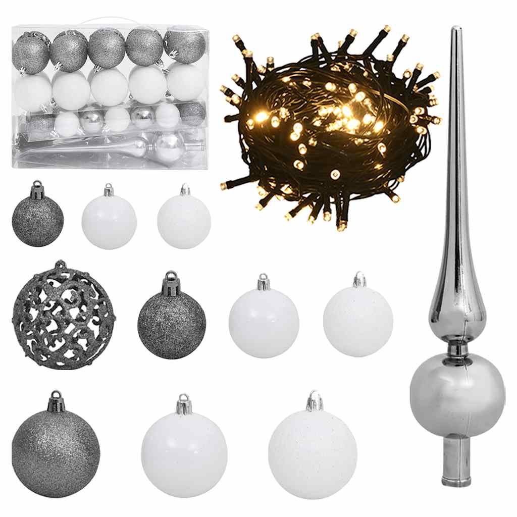 csuklópántos műkarácsonyfa 150 LED-del és gömbökkel 120 cm