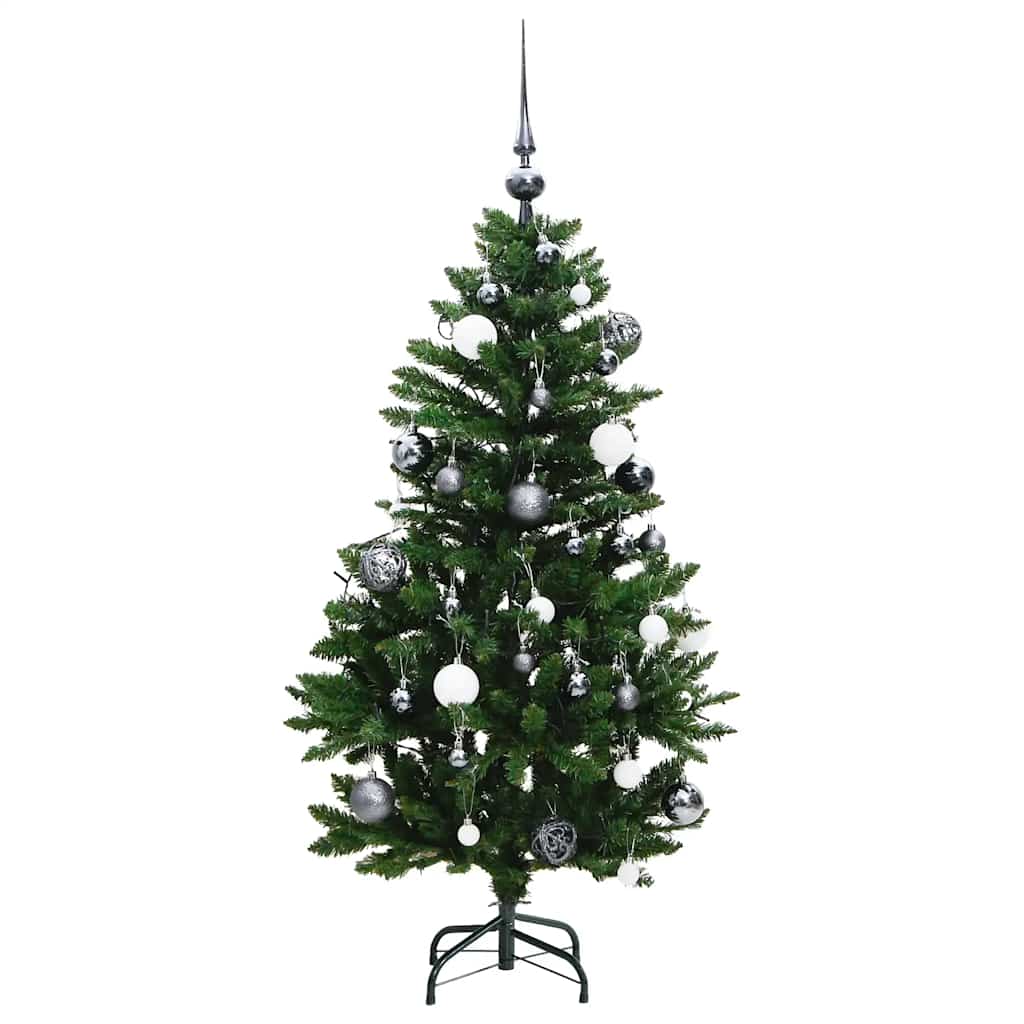 csuklópántos műkarácsonyfa 150 LED-del és gömbökkel 150 cm