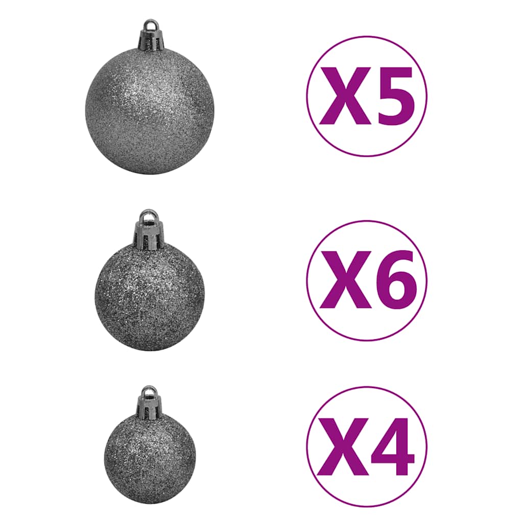 csuklópántos műkarácsonyfa 150 LED-del és gömbökkel 150 cm