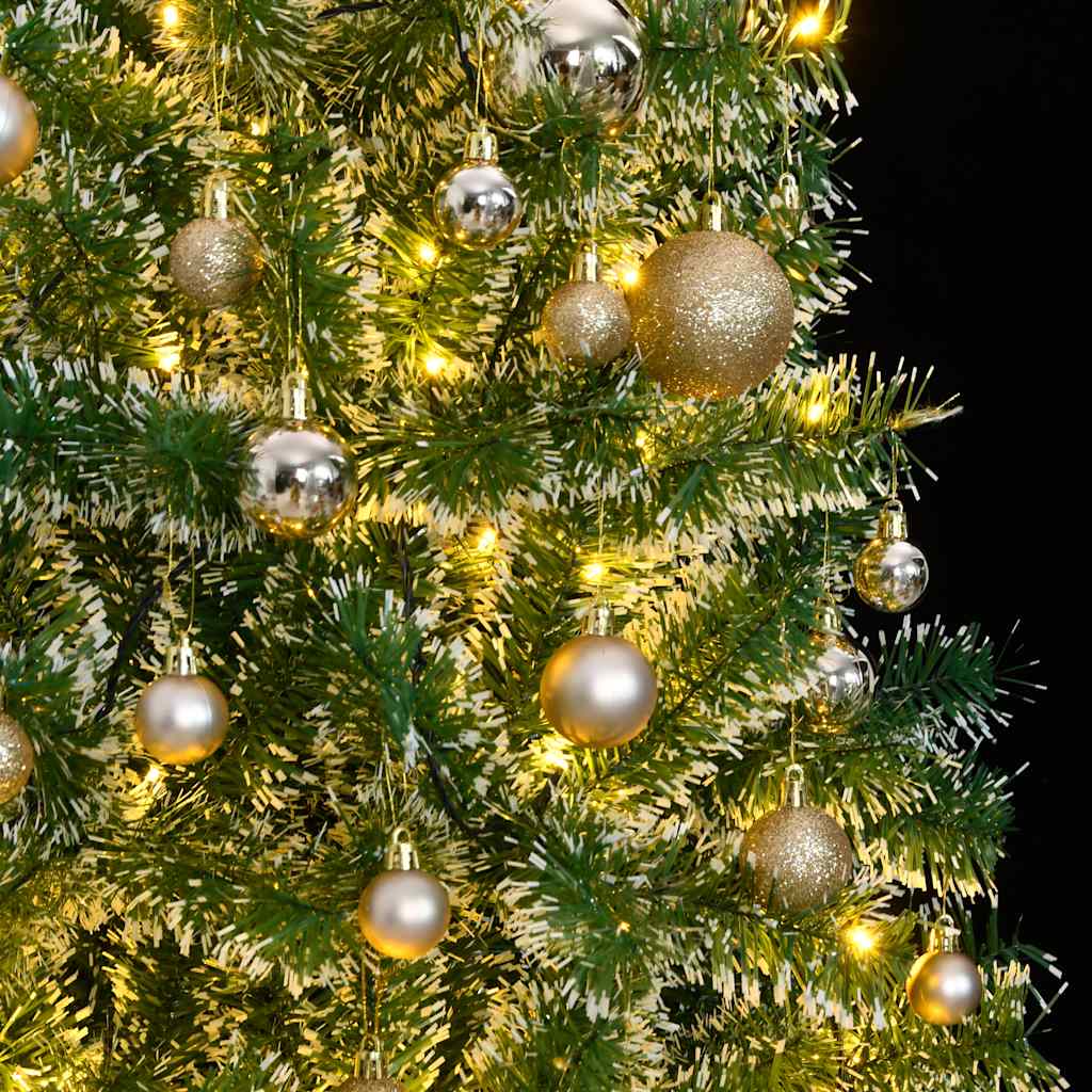 műkarácsonyfa 300 LED-del, gömbszettel és hópehellyel 240 cm