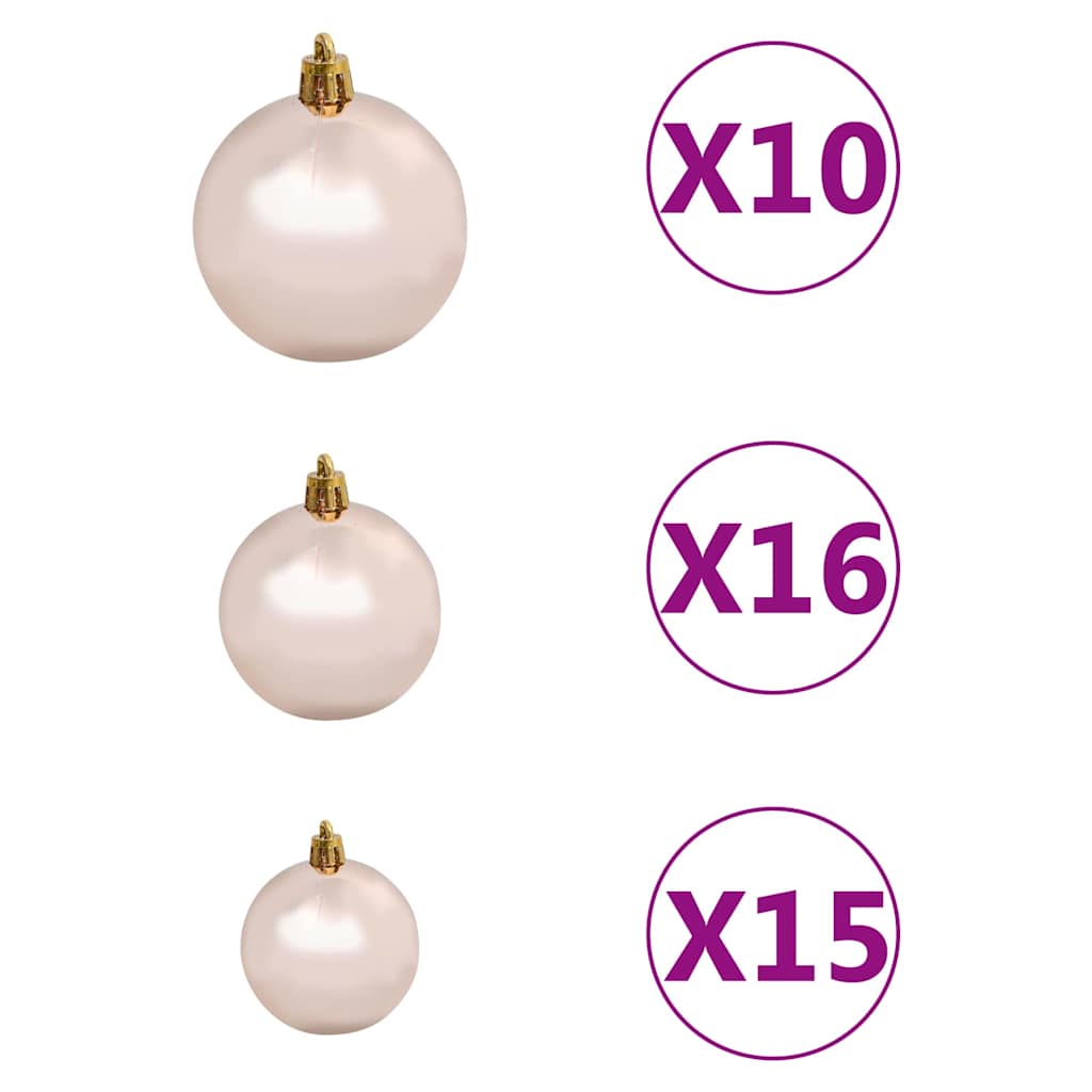 műkarácsonyfa 300 LED-del, gömbszettel és hópehellyel 240 cm