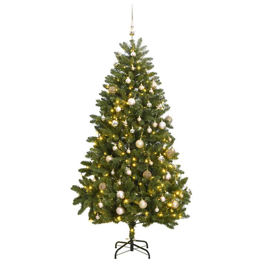 csuklópántos műkarácsonyfa 300 LED-del és gömbökkel 270 cm