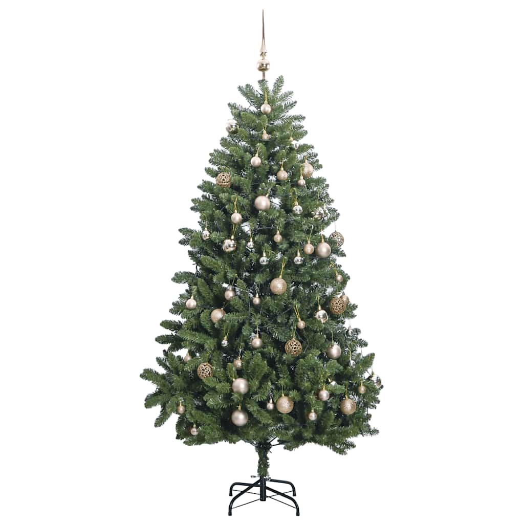 csuklópántos műkarácsonyfa 300 LED-del és gömbökkel 270 cm