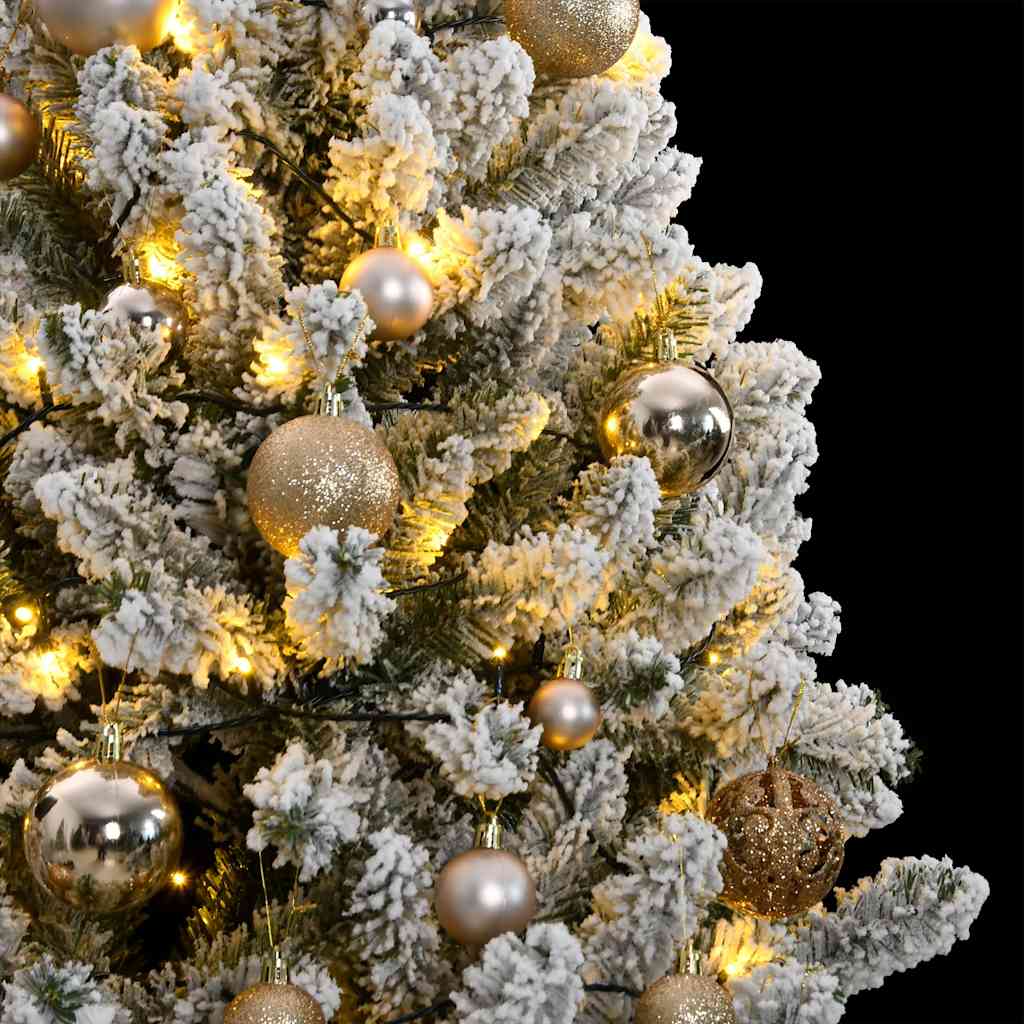 csuklópántos műkarácsonyfa 300 LED-del és gömbökkel 270 cm
